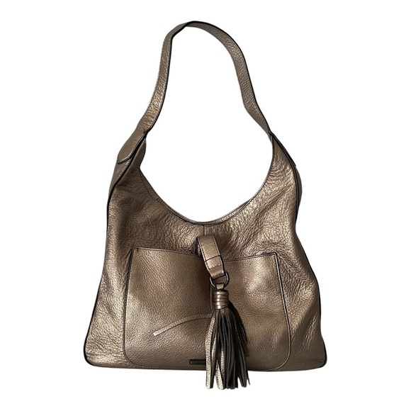 Vince Camuto Metallic Gray Pebbled Leather Shoulder Bag Purse - Picture 1 of 14